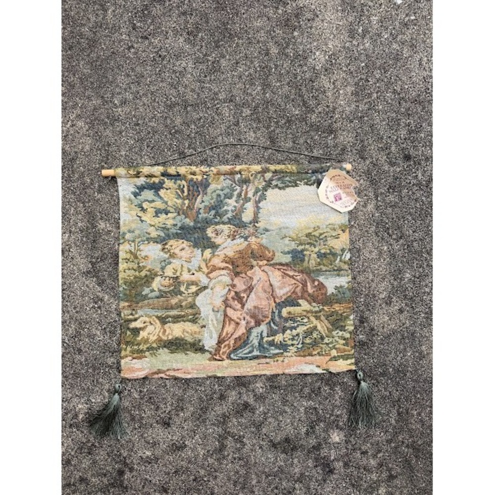 Cottagecore Rococo American Crafts Wall Hanging 16x16 Pastoral Tapestry Decor